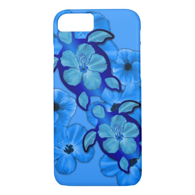 Blue Hibiscus And Honu Turtles Case-Mate iPhone Case (Back)