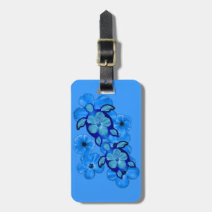 Blue Hibiscus And Honu Turtles Luggage Tag