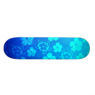 Blue Hibiscus And Honu Turtles Skateboard