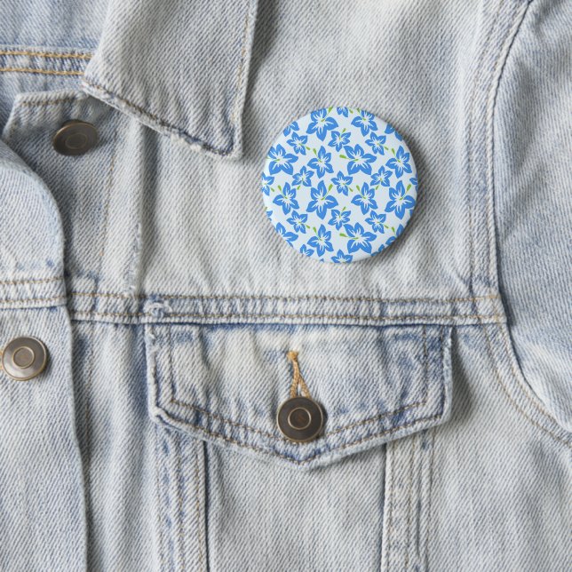 Blue Hibiscus, Blue Flowers, Pattern Of Flowers 6 Cm Round Badge (In Situ)