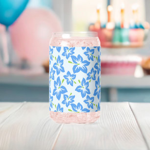 Blue Hibiscus, Blue Flowers, Pattern Of Flowers Can Glass