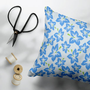 Blue Hibiscus, Blue Flowers, Pattern Of Flowers Decorative Cushion