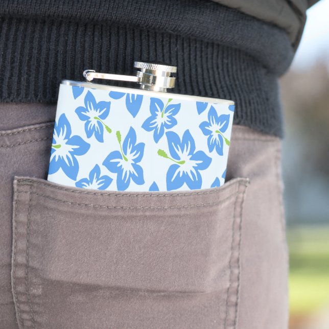 Blue Hibiscus, Blue Flowers, Pattern Of Flowers Hip Flask (In Situ)