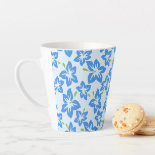 Blue Hibiscus, Blue Flowers, Pattern Of Flowers Latte Mug