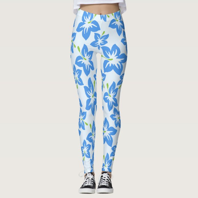 Blue Hibiscus, Blue Flowers, Pattern Of Flowers Leggings (Front)