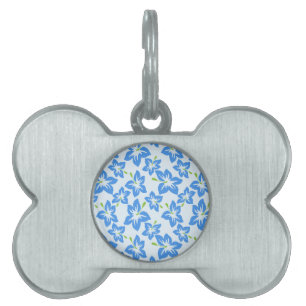 Blue Hibiscus, Blue Flowers, Pattern Of Flowers Pet ID Tag