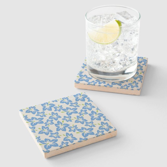 Blue Hibiscus, Blue Flowers, Pattern Of Flowers Stone Coaster (Side)