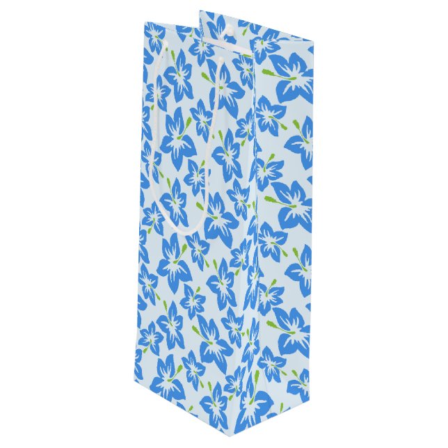 Blue Hibiscus, Blue Flowers, Pattern Of Flowers Wine Gift Bag (Back Angled)