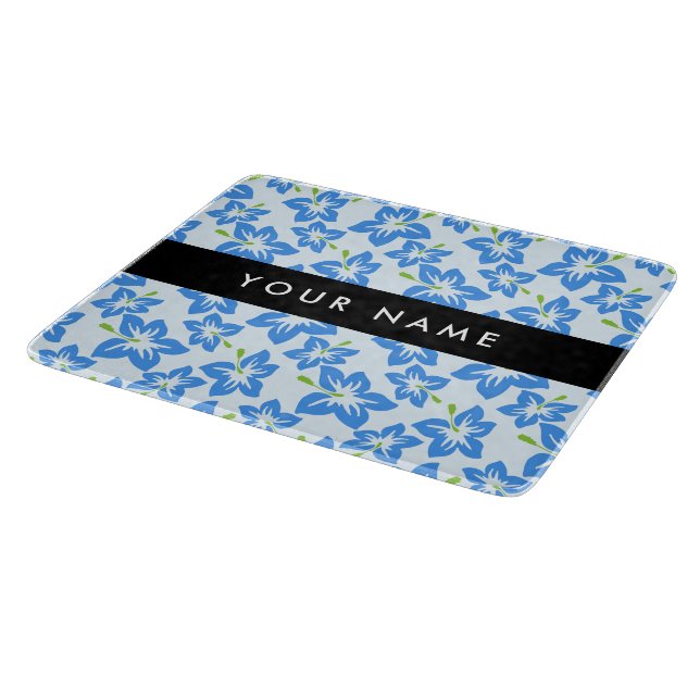 Blue Hibiscus, Blue Flowers, Your Name Cutting Board (Corner)