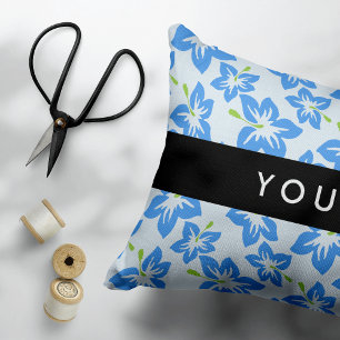 Blue Hibiscus, Blue Flowers, Your Name Decorative Cushion