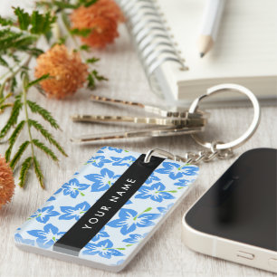 Blue Hibiscus, Blue Flowers, Your Name Key Ring