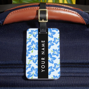 Blue Hibiscus, Blue Flowers, Your Name Luggage Tag