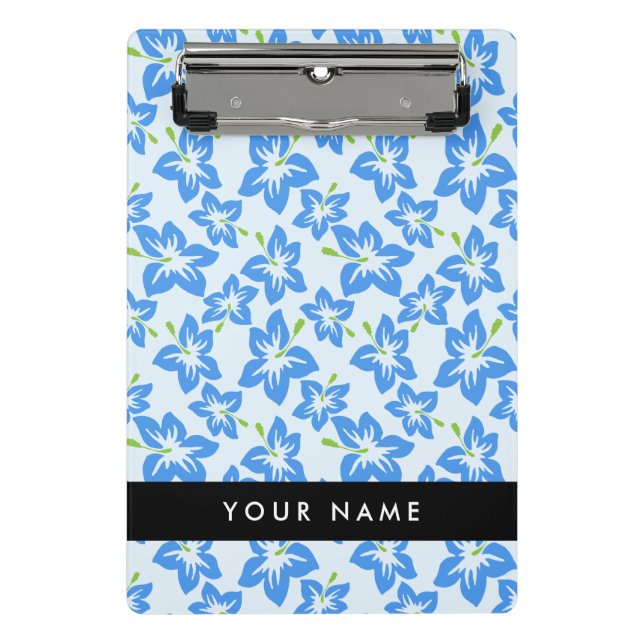Blue Hibiscus, Blue Flowers, Your Name Mini Clipboard (Front)