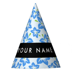 Blue Hibiscus, Blue Flowers, Your Name Party Hat