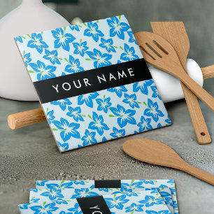 Blue Hibiscus, Blue Flowers, Your Name Tile