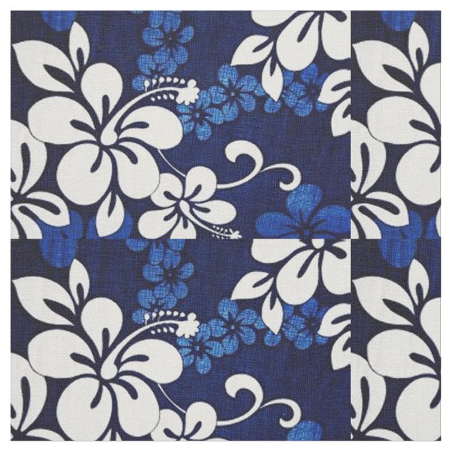 blue hibiscus fabric (Close Up)