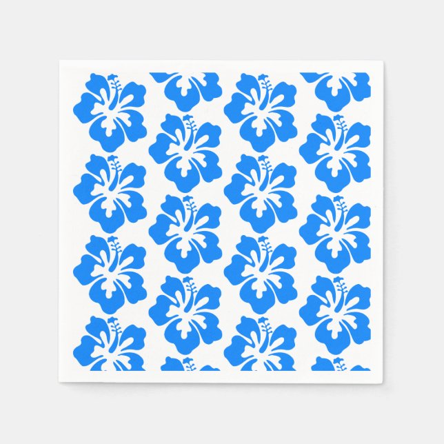 Blue Hibiscus Hawaiian Flower Luau Birthday Napkin (Front)