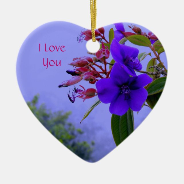 Blue Hibiscus, I Love You Ornament (Front)