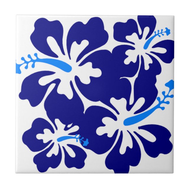 Blue Hibiscus Pattern Tile (Front)