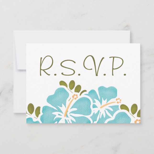 BLUE HIBISCUS RSVP WEDDING RESPONSE CARDS (Front)