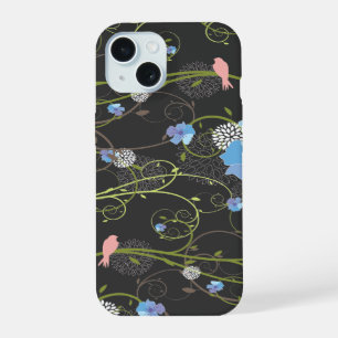 Blue Hibiscus Swallow Birds Elegant Floral Garden iPhone 15 Case