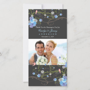 Blue Hibiscus & Swallows Chic Floral Wedding Photo Thank You Card