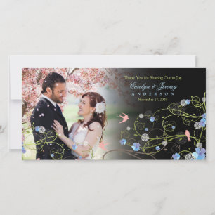 Blue Hibiscus & Swallows Chic Floral Wedding Photo Thank You Card