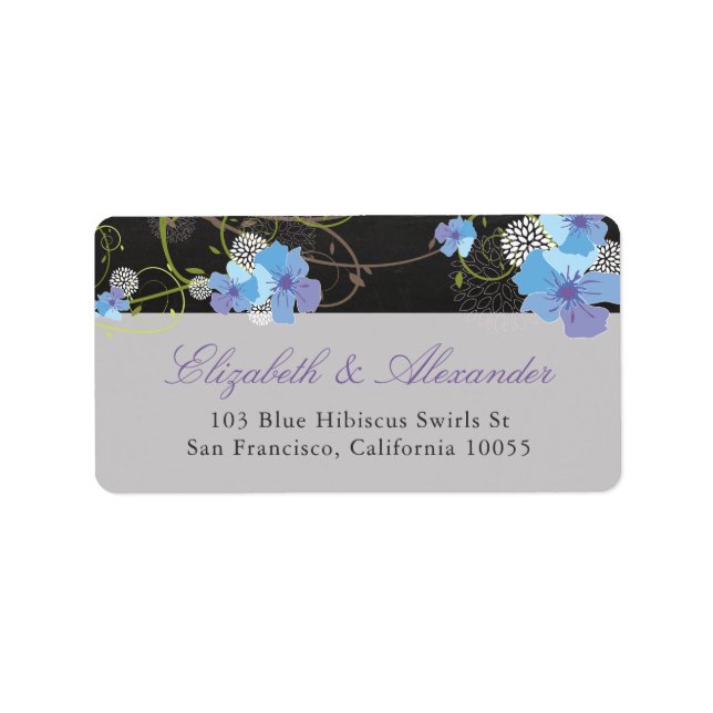 Blue Hibiscus & Swallows Floral Chalkboard Address Label (Front)