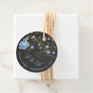 Blue Hibiscus & Swallows Floral Chalkboard Wedding Favour Tags