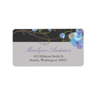 Blue Hibiscus Swirls & Swallows Floral Wedding Label