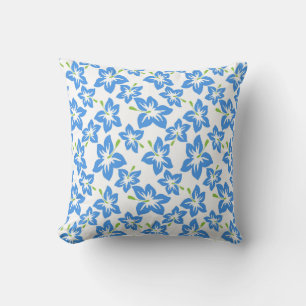 Blue Hibiscus Tropical Floral Cushion