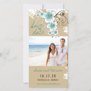 Blue Hibiscus Tropical Wedding Photo Save The Date