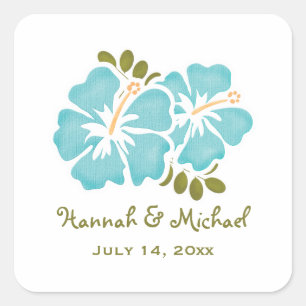 Blue Hibiscus Wedding Favour Sticker Seal