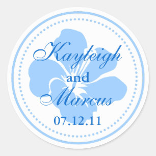 Blue Hibiscus Wedding Sticker
