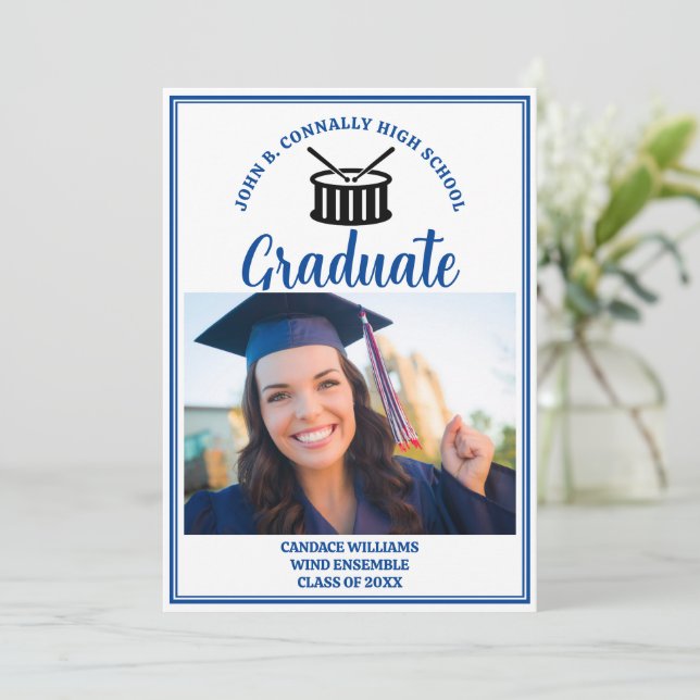 Blue High School Band Photo Graduation Announcement (Standing Front)