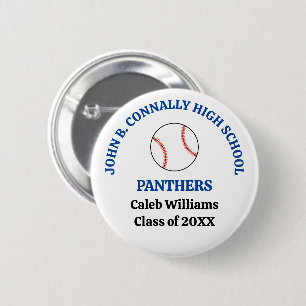 Blue High School Baseball Player Personalised 6 Cm Round Badge