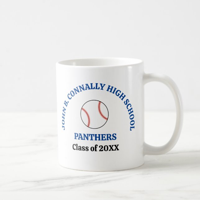 Blue High School Baseball Player Personalised Coffee Mug (Right)