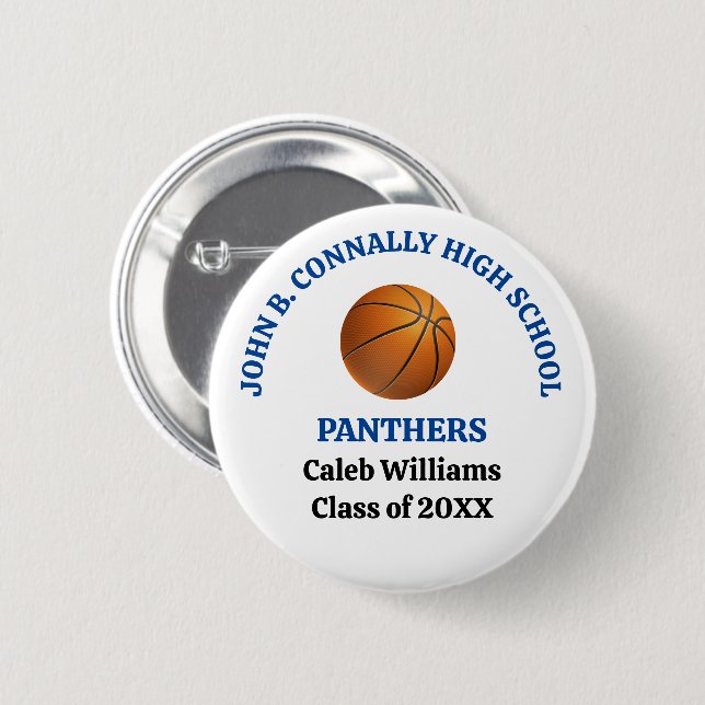Blue High School Basketball Player Personalised 6 Cm Round Badge (Front & Back)