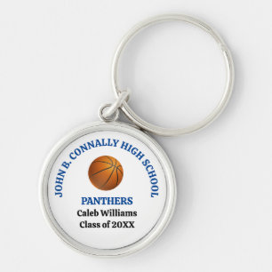 Blue High School Basketball Player Personalised Key Ring