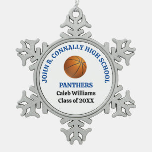 Blue High School Basketball Player Personalised Snowflake Pewter Christmas Ornament