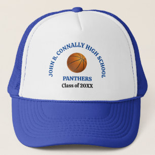 Blue High School Basketball Player Personalised Trucker Hat