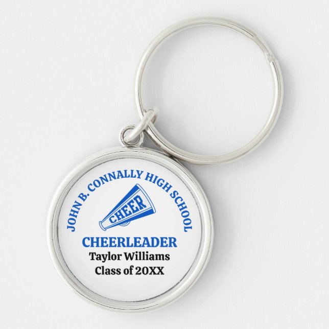 Blue High School Cheerleader Personalised Key Ring (Front)