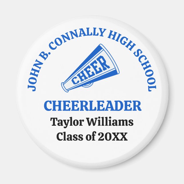 Blue High School Cheerleader Personalised Magnet (Front)