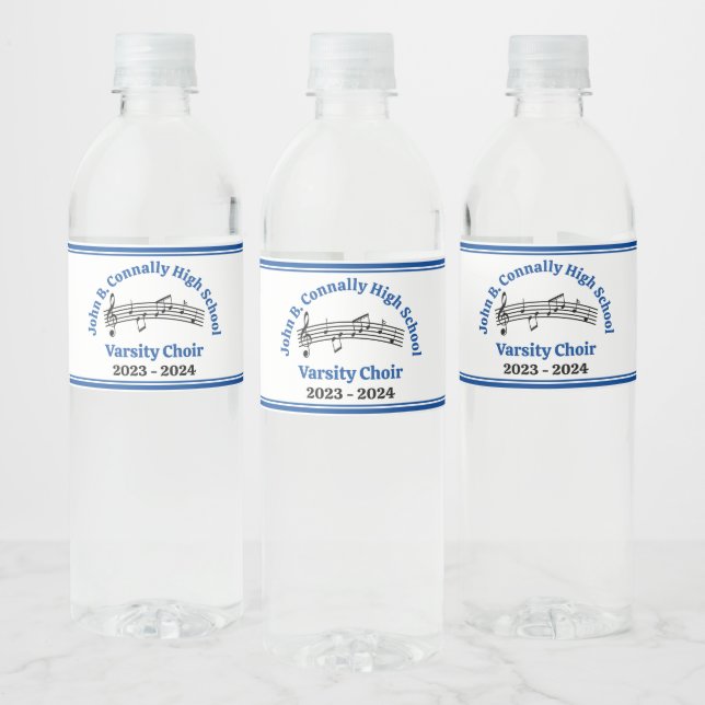 Blue High School Choir Custom Party Water Bottle Label (Bottles)