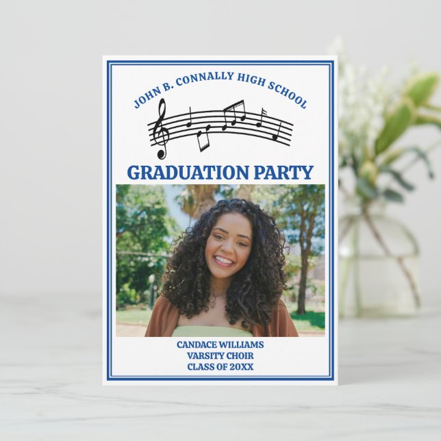 Blue High School Choir Photo Graduation Party Invitation (Standing Front)