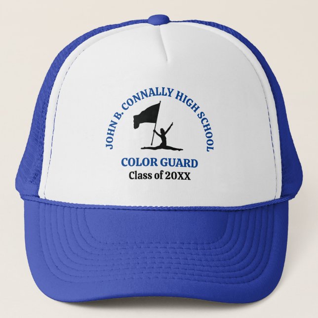 Blue High School Colour Guard Personalised Trucker Hat (Front)