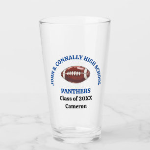 Blue High School Football Player Personalised Glass