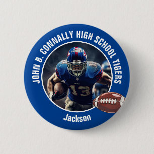 Blue High School Football Player Photo 6 Cm Round Badge