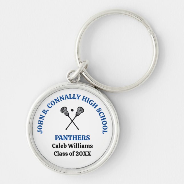 Blue High School Lacrosse Team Personalised Key Ring (Front)