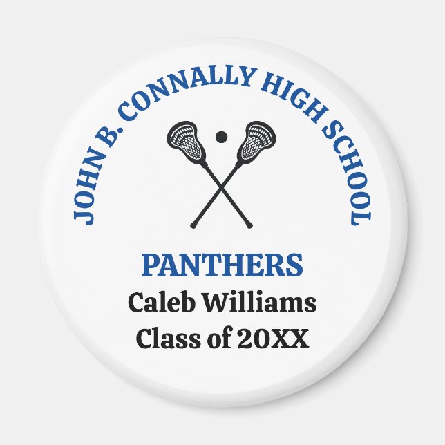 Blue High School Lacrosse Team Personalised Magnet (Front)